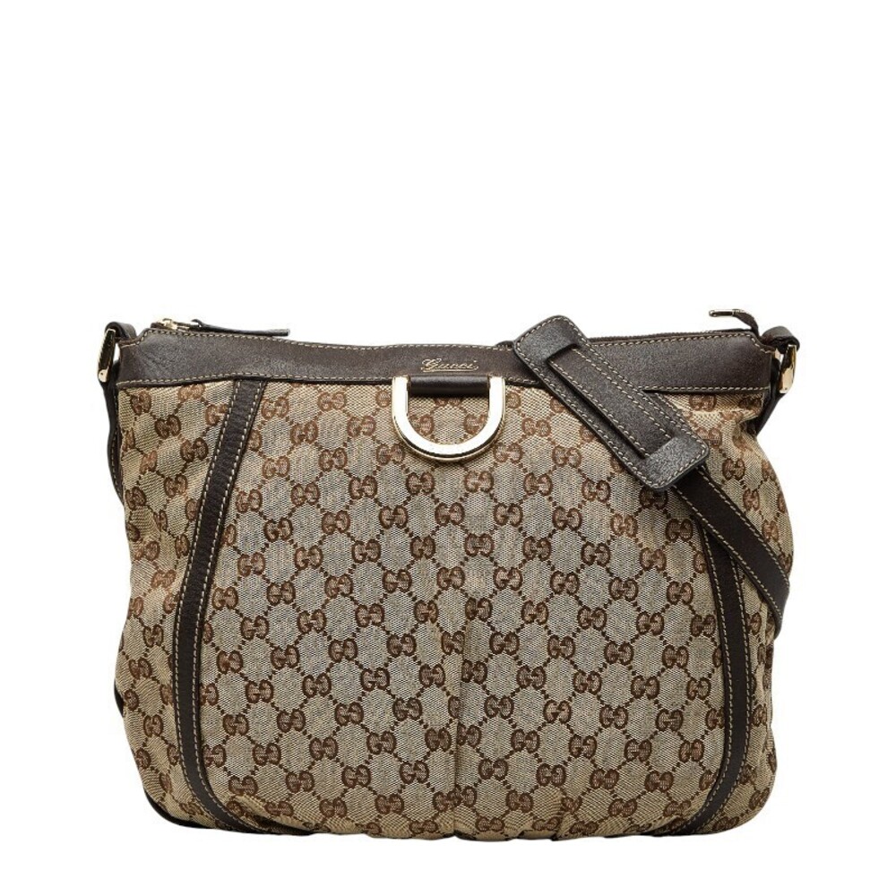 Gucci GG Canvas Abbey Crossbody Bag Beige Cream Brown Leather